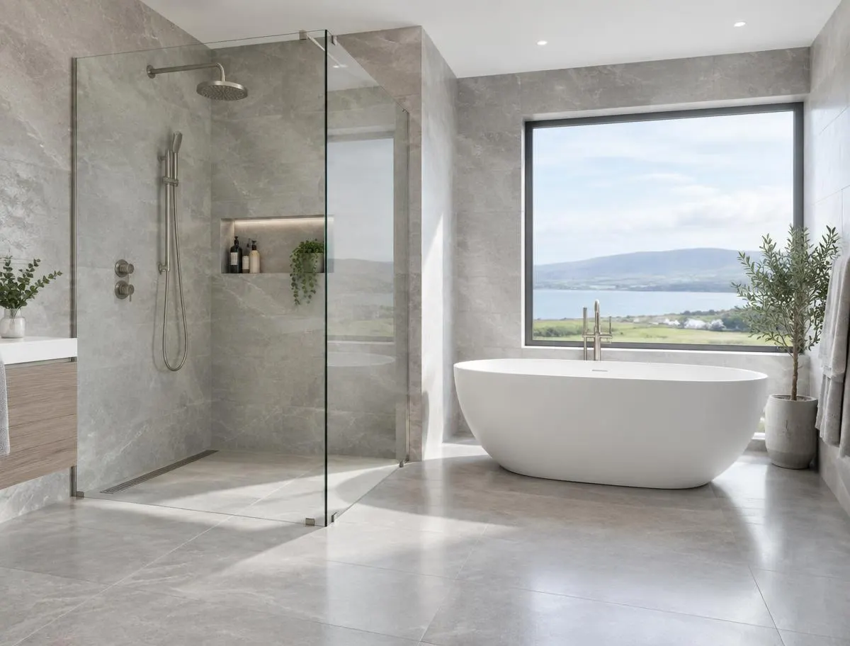 Bathroom inspiration with a walk-in shower and freestanding bath