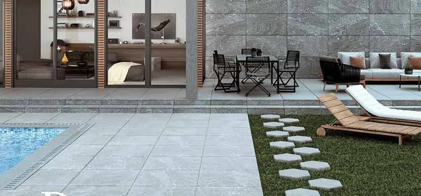 Tileanna Durero outdoor porcelain paving in a garden setting