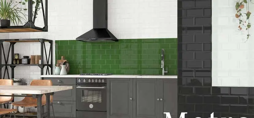 Tileanna Metro green splashback tile in a kitchen
